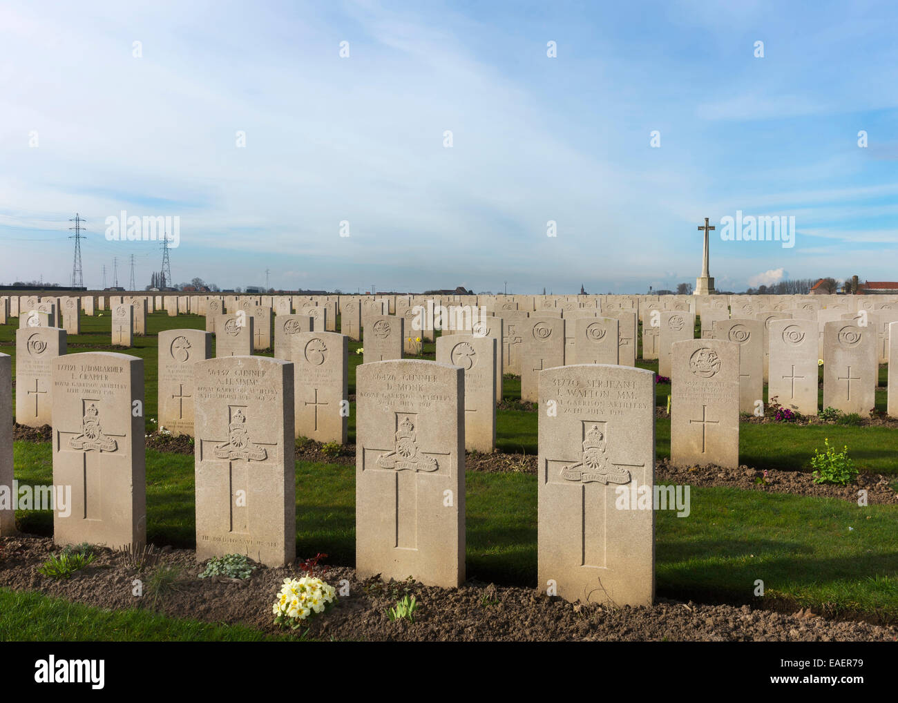 Bard Cottage Friedhof in Ypern, Flandern, Belgien - Landschaft. Stockfoto