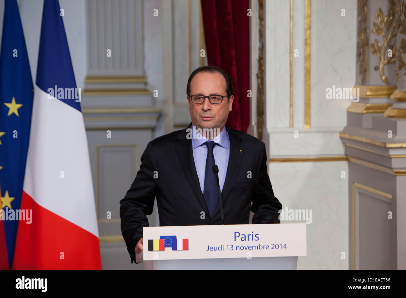 Visite Officielle du Premier Ministre Charles Michel À Paris, Recu Par Président De La République François Hollande. Stockfoto