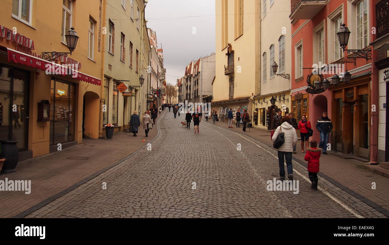 Vilnius, Litauen. Sommer geht tragen Kerl zwischen Menschen gekleidet winterlichen. Stockfoto