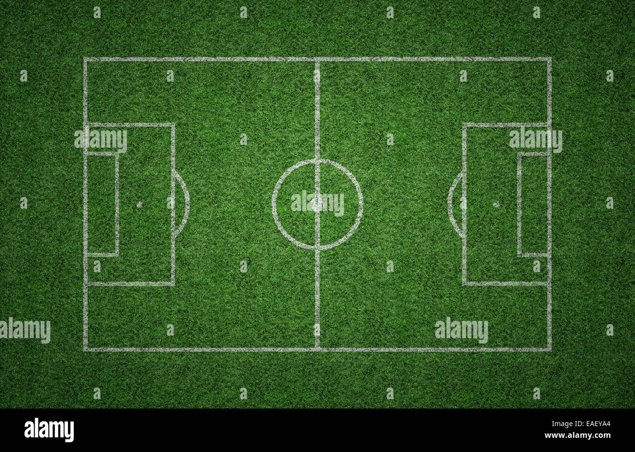Grünen Rasen-Fußballplatz mit weißen Linien markieren die Tonhöhe. Stockfoto