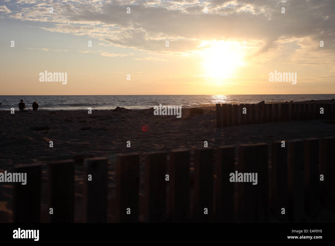 Sonnenuntergang in Palmar Strand, Sonnenuntergang in Palmar Beach, Caidz, Andalusien, Spanien, Strand, Playa, Sommer Sonnenuntergang, s Caidz, Andalusien, Spanien Stockfoto