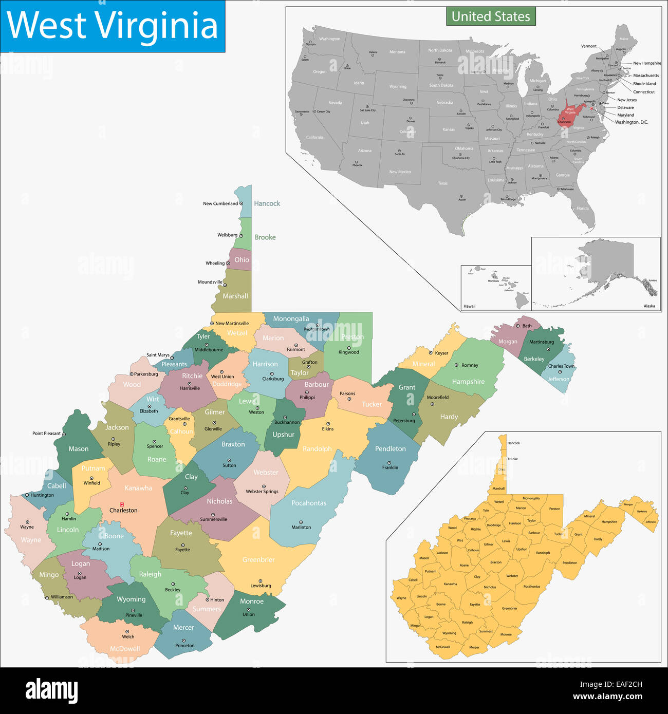 Karte von West Virginia Stockfoto