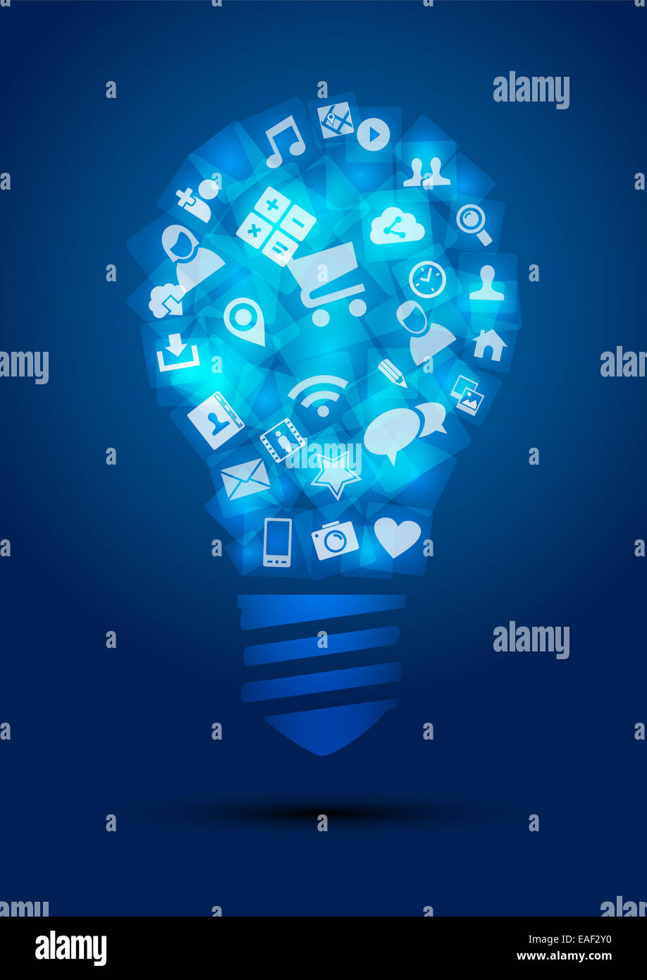 Social-Media-Idee auf Glühbirne Form Komposition mit Netzwerk-Symbole-Konzept. EPS10 Vektor-Datei mit Transparenz Schichten. Stockfoto