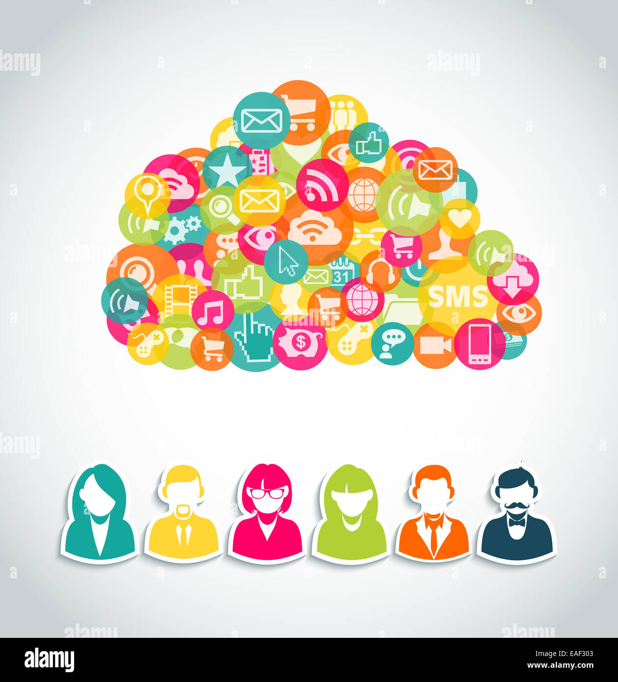 Social Media cloud-computing-Konzept mit Benutzer und Netzwerk-bunte Icons.  EPS10 Vektor-Datei mit Transparenz Schichten. Stockfoto