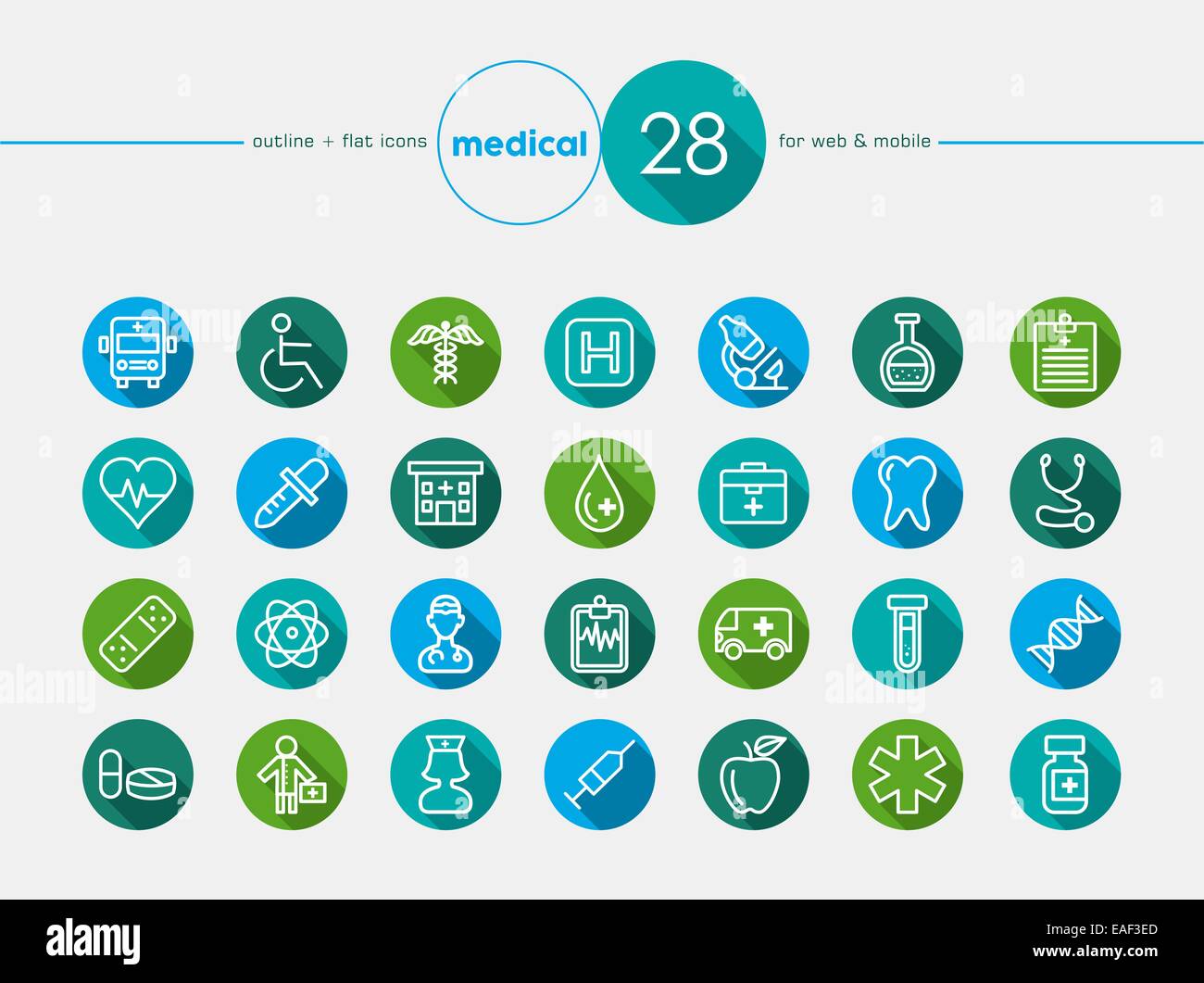 Medizinische Gesundheitswesen bunte flache Icons set für Web und mobile App EPS10 Vektor-Datei in Layer für die einfache Bearbeitung organisiert. Stockfoto