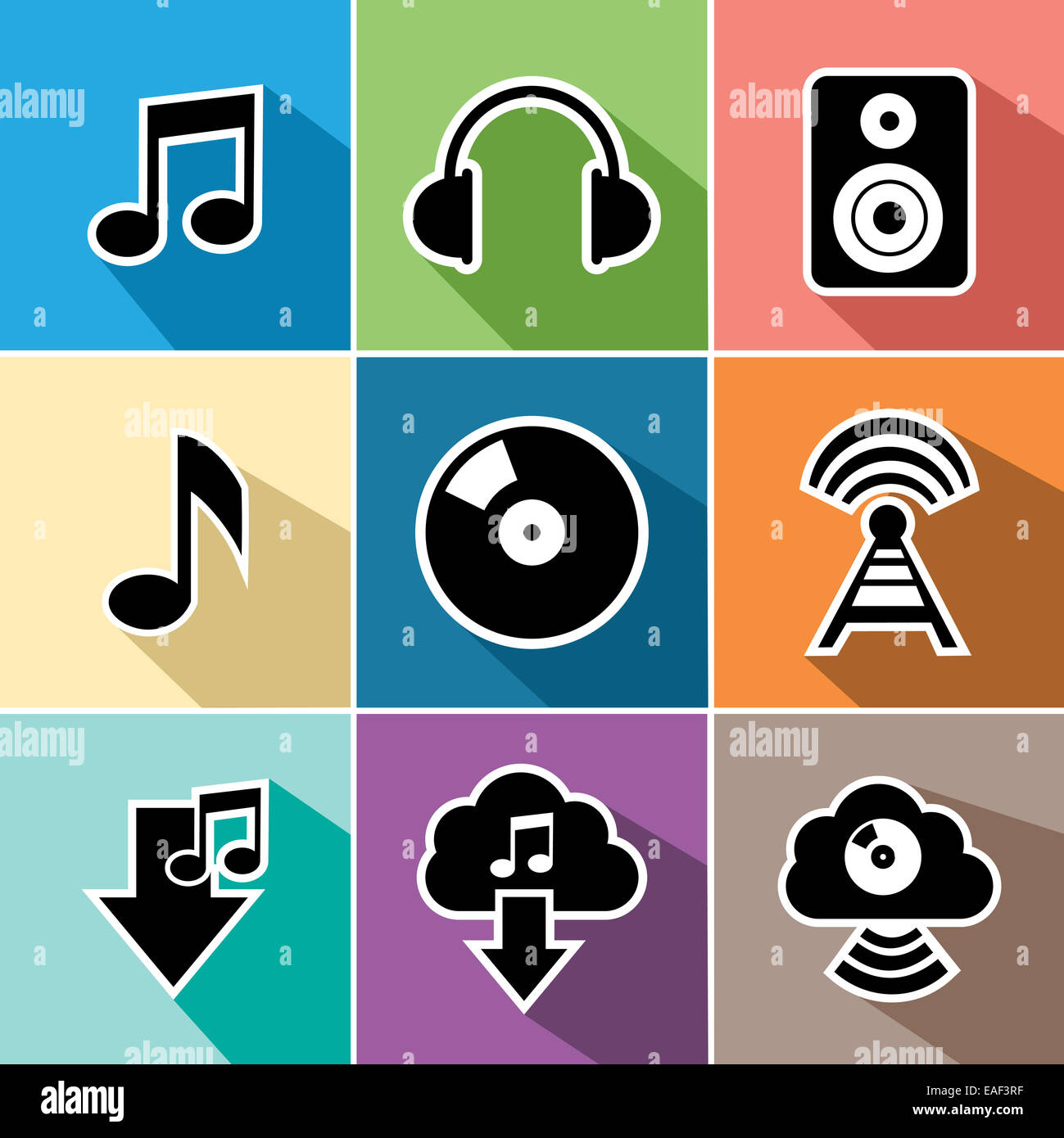 Musik und Sound Set flach Symbole Design. Einsetzbar für Website und mobile App EPS10 Vektor-Datei einfach in Schichten organisiert Stockfoto