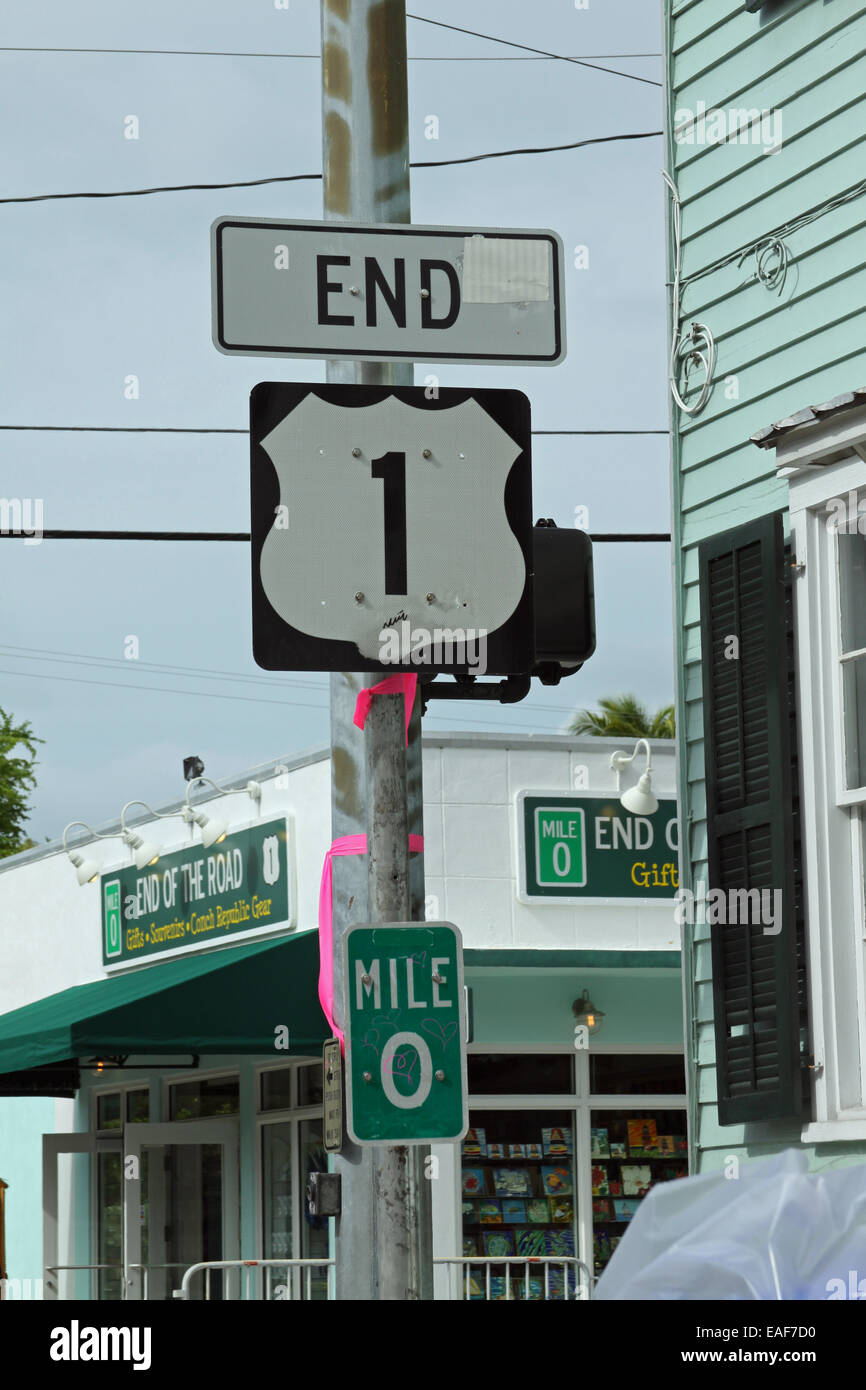Mile Marker 0 Null in Key West Florida Stockfoto