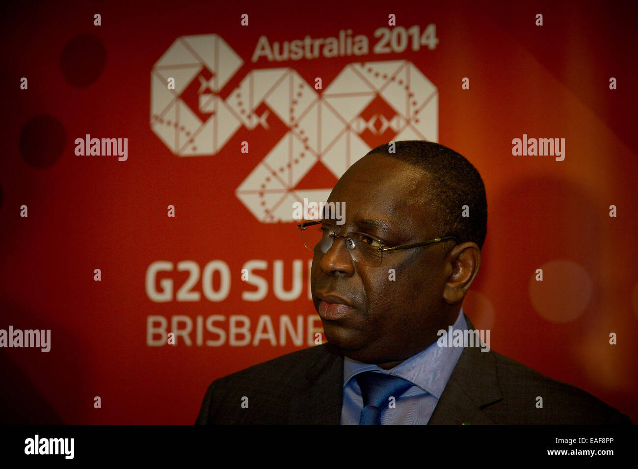 Brisbane. 14. November 2014. Senegals Präsident Macky Sall kommt in Brisbane von Australien auf den G20-Gipfel am 14. November 2014 teilnehmen. Bildnachweis: Pool/Xinhua/Alamy Live-Nachrichten Stockfoto