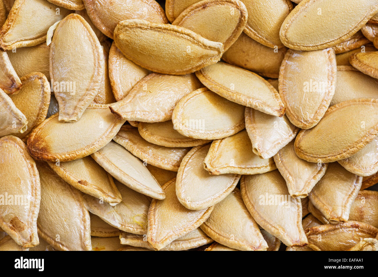 gebratene Kürbiskerne Makro Hintergrundbild Stockfoto