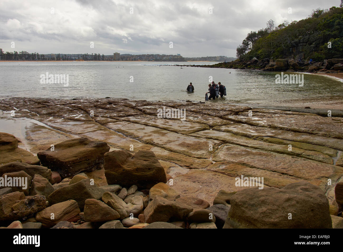 Taucher, die Vorbereitung zu geben, Manly Sydney Australia Stockfoto