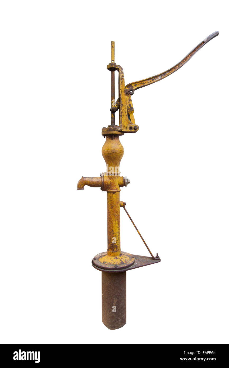 alte rostige Hand-Wasserpumpe - Retro-Stil auf weißem Hintergrund Stockfoto