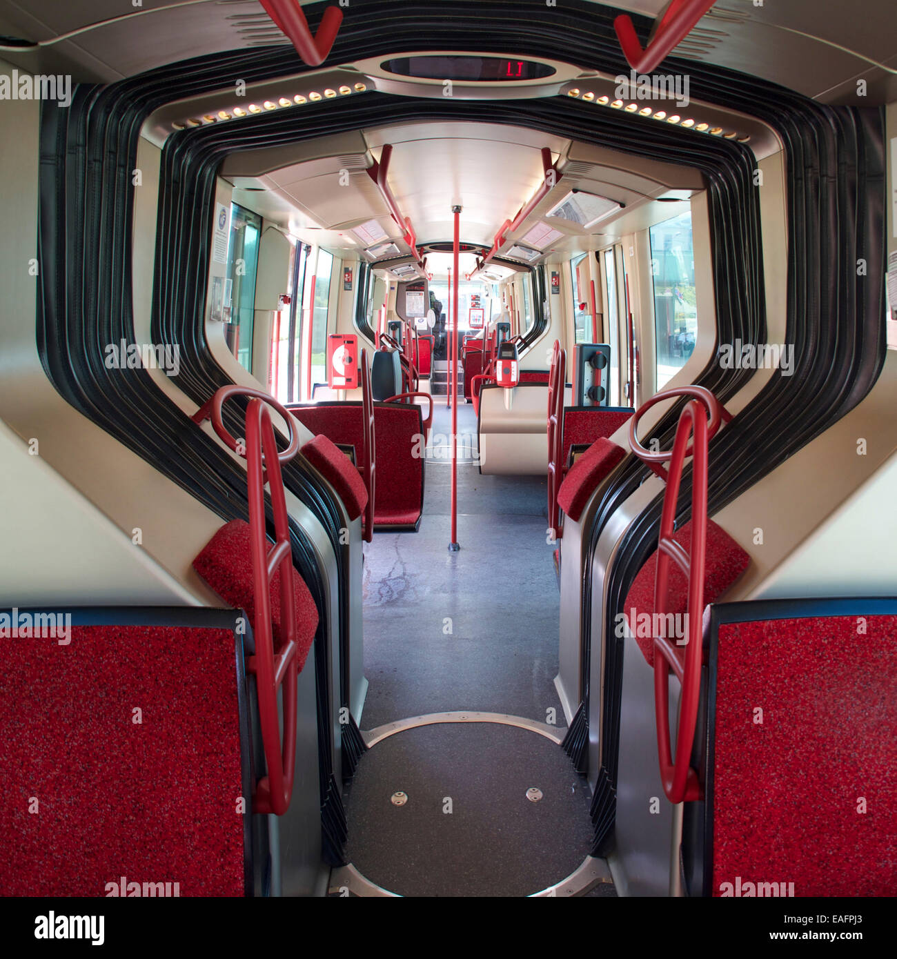 Einrichtung einer Straßenbahn. Frankreich. Stockfoto