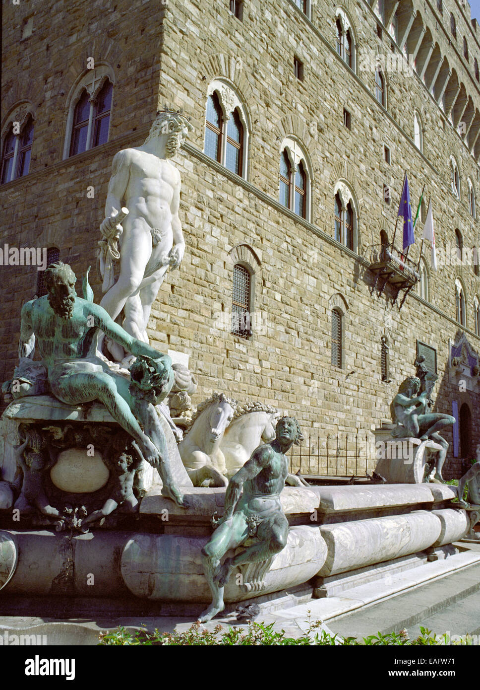 Italien, Toskana, Florenz, Piazza della Signoria, Neptunbrunnen, Statue von Bartolomeo Ammannati Stockfoto