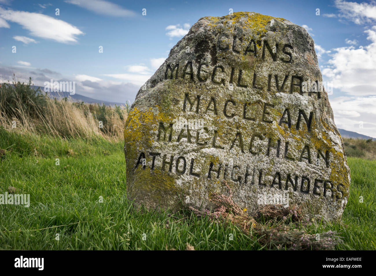 Clan-Gräber in Culloden Moor. Stockfoto