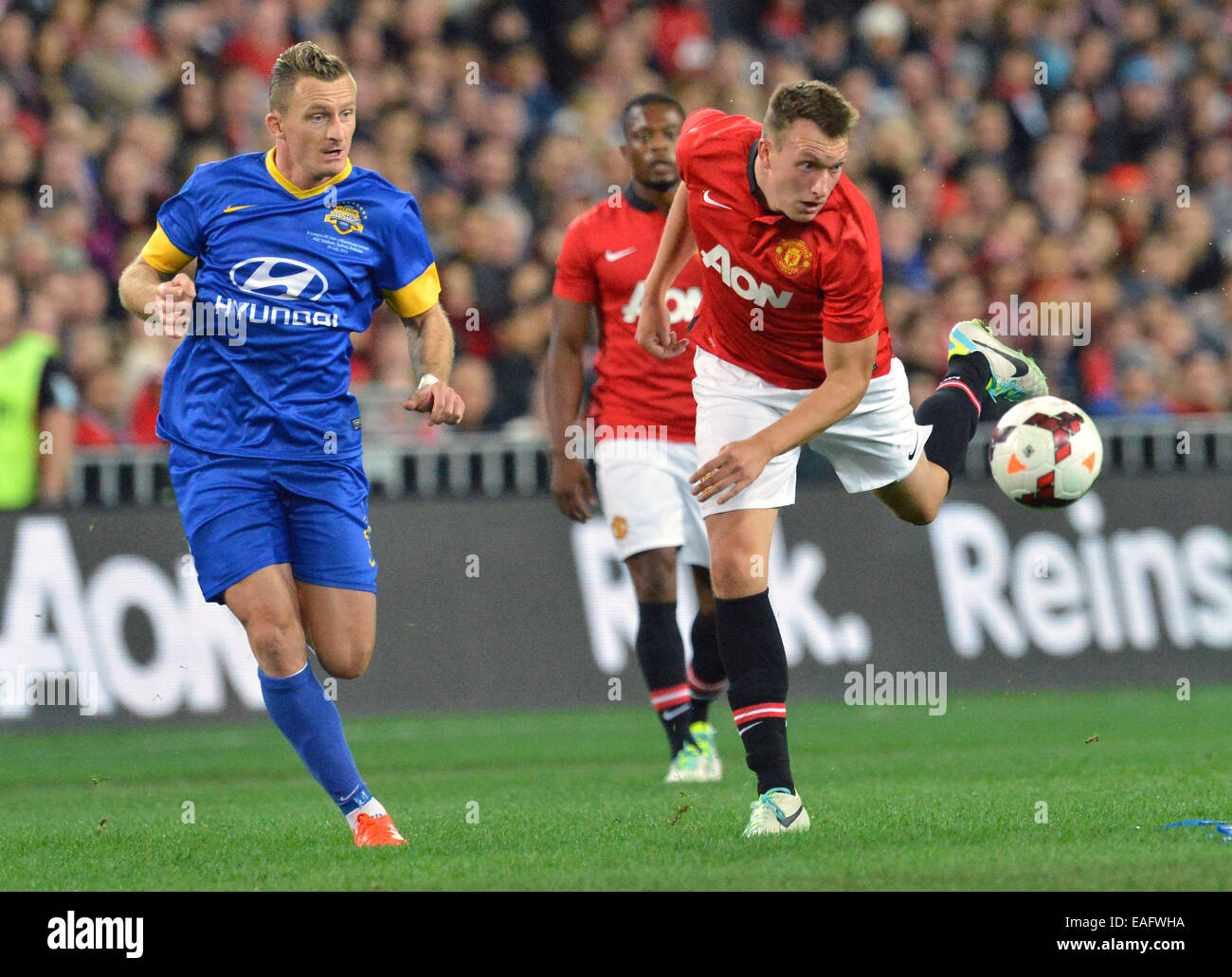 Manchester United spielen Australiens A-League All-Stars in der Vorsaison 2013 tour Featuring: Phil Jones wo: Homebush, New-South.Wales, Australien bei: 20. Juli 2013 Stockfoto
