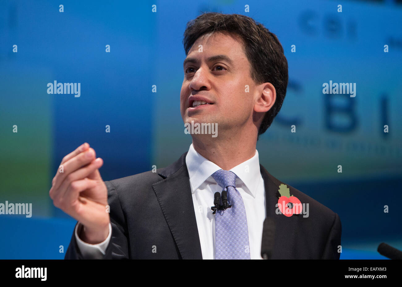 Ed Miliband befasst sich der CBI-Konferenz London Stockfoto