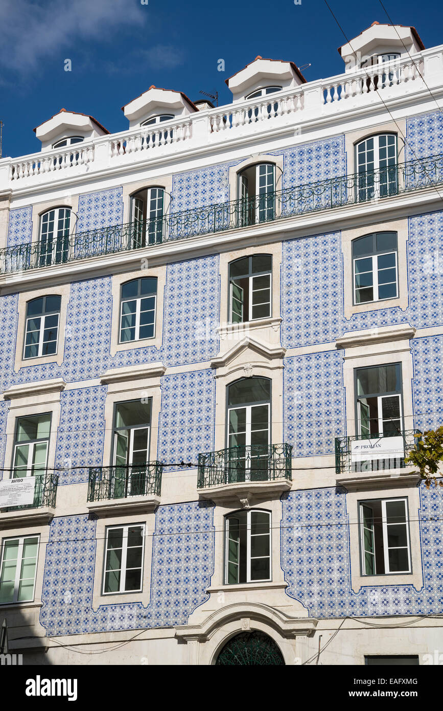 Geflieste Fassade in Augusta Street, Lissabon, Portugal Stockfoto