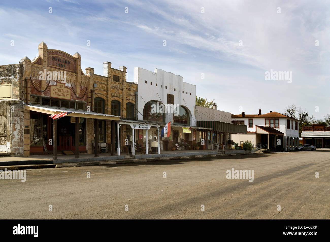 Historic District in der Innenstadt von Goliad, TX. Stockfoto