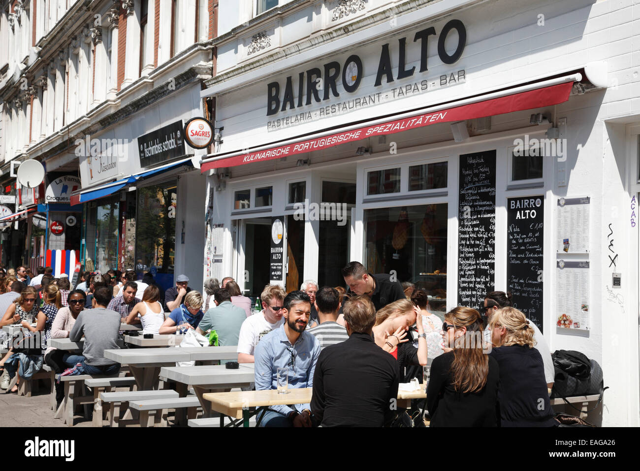 Cafés und Restaurants am Schulterblatt, Schanzenviertel, Hamburg, Deutschland, Europa Stockfoto