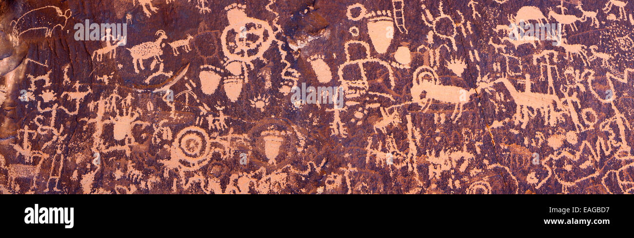 Petroglyphen der Zeitung Rock State Historic Monument in der Nähe von Moab, Utah. Stockfoto