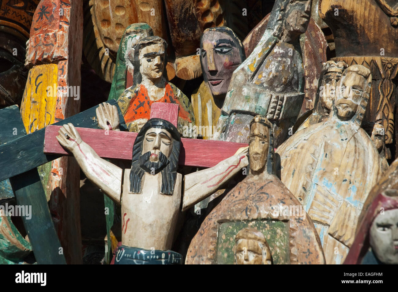 Hölzerne Statuetten, Chichicastenango, El Quich Stockfoto