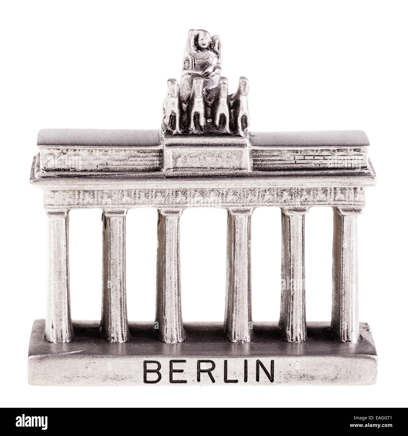 eine kleine Brandenburger Tor Reproduktion isoliert auf einem weißen Hintergrund Stockfoto