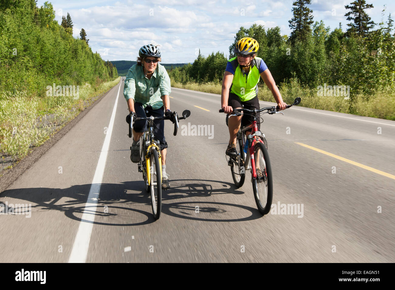 Radfahren am Dalton Highway, North Slope Haul Road, arktischen Alaska, Sommer Stockfoto