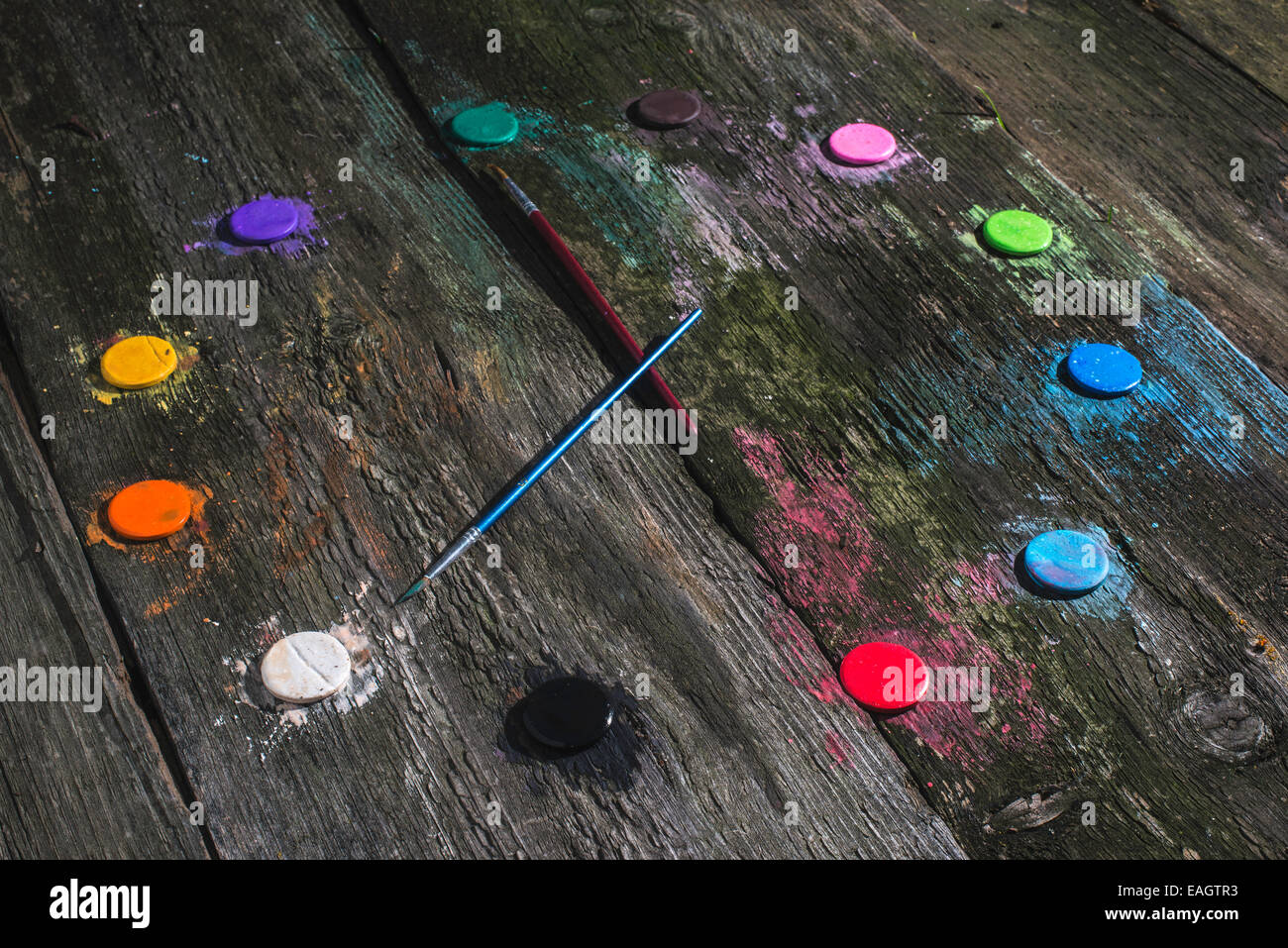 Aquarellfarben in Uhr-Form Stockfoto