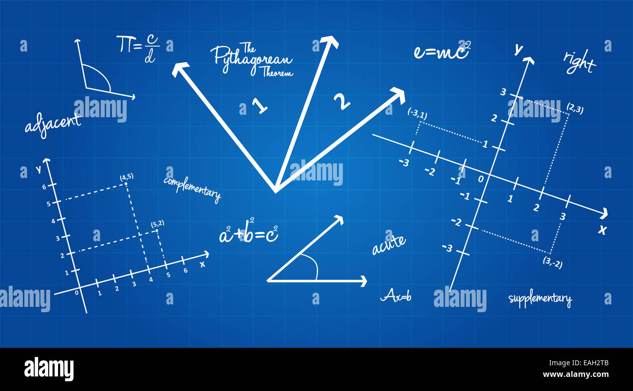 Mathematische Geometrie Zeichen auf Blaupause Hintergrund Stockfoto