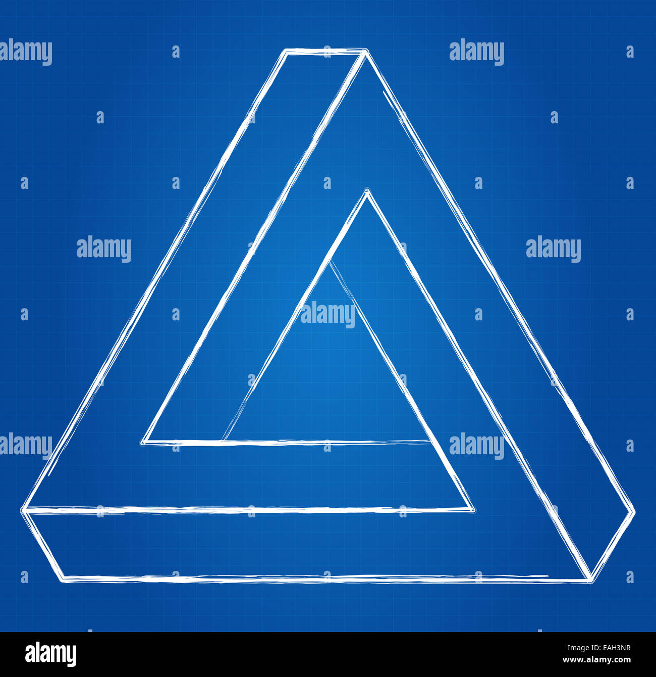 Unmögliche Dreieck optische Täuschung Blueprint Stockfoto