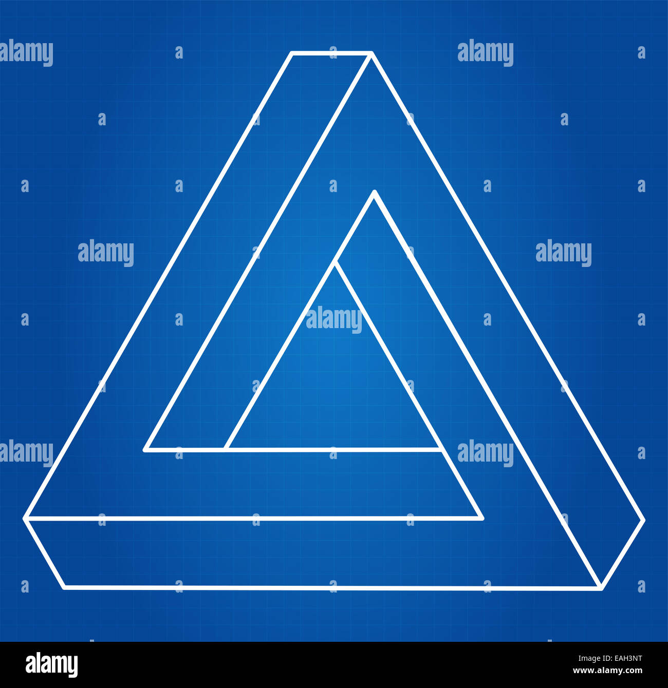 Unmögliche Dreieck optische Täuschung Blueprint Stockfoto