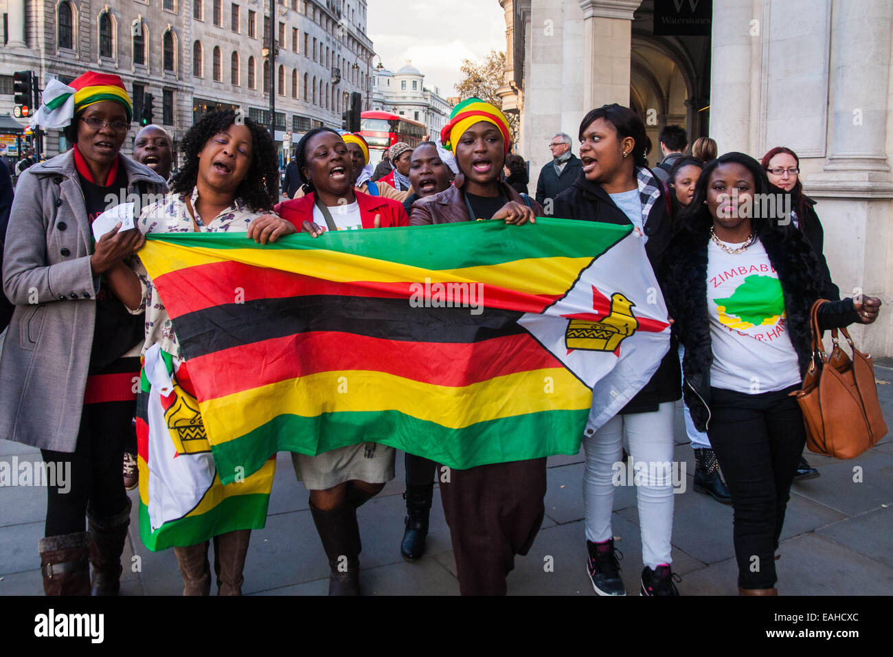 London, UK. 15. November 2014. Eine Delegation der Simbabwer aus den wöchentlichen Simbabwe Vigil Protest, die Simbabwe House in London seit über 10 Jahren stattgefunden hat geliefert eine Petition zur Downing Street Einspruch gegen die Aufhebung der EU Sanktionen gegen die Alterung Mugabes Regime trotz der Tatsache, daß es keine politische Reformen in der Türkei, deren Großteil der Bevölkerung in der Diaspora sind ihr Wahlrecht verweigert, , und wo Takelage und Einschüchterung sind das Gebot der Stunde in Präsidentschafts-und Parlamentswahlen. Bildnachweis: Paul Davey/Alamy Live-Nachrichten Stockfoto