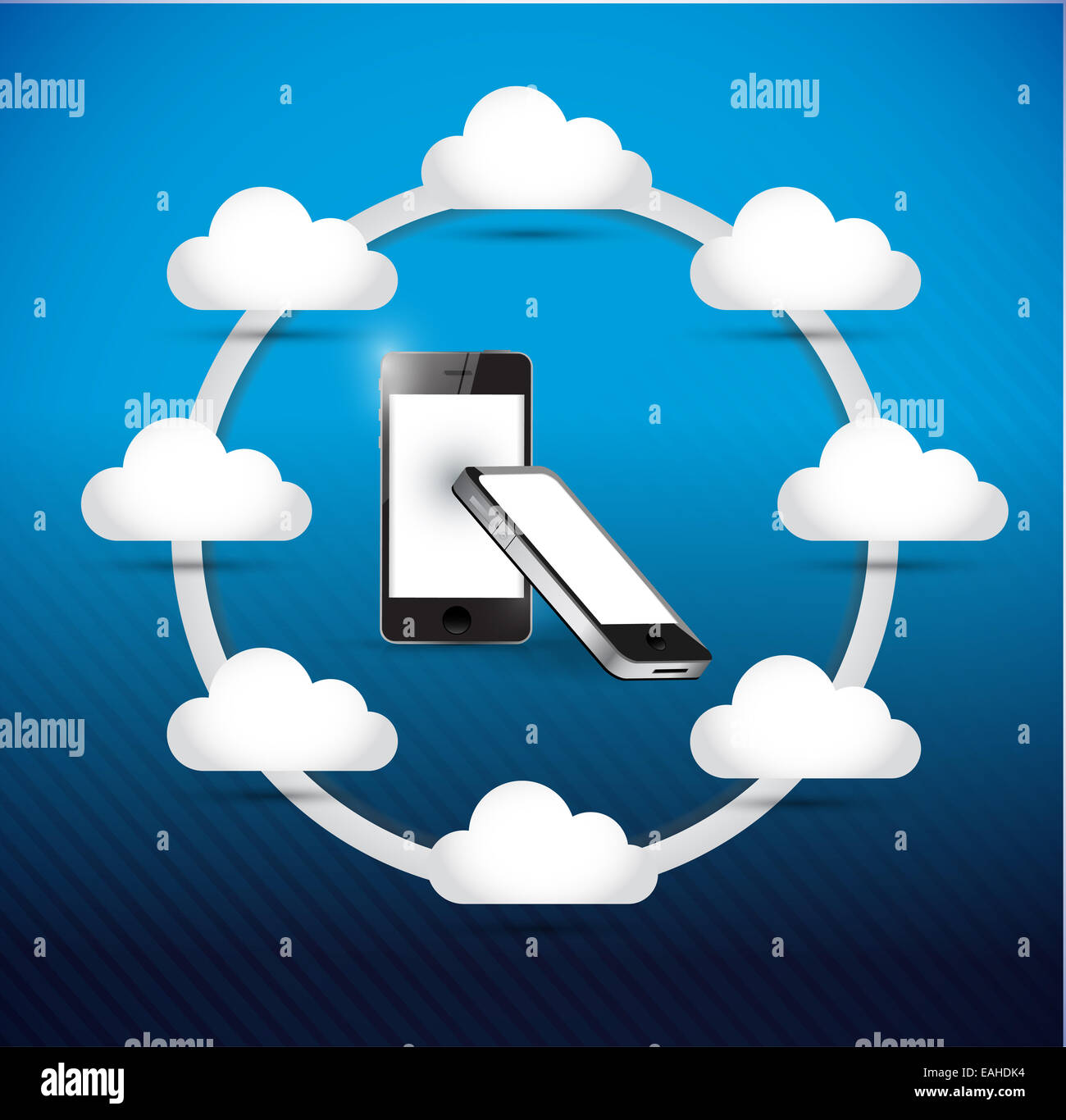 eingestellt von Handys Cloud computing Netzwerk Diagramm Abbildung Konzeption Stockfoto