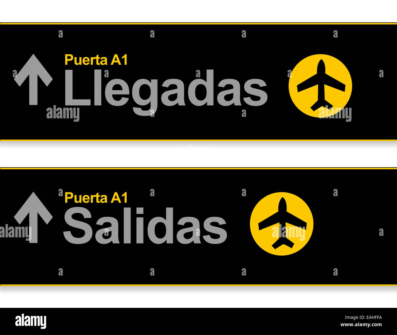 Ankunft und Abflug Flughafen Schilder auf Spanisch Stockfoto
