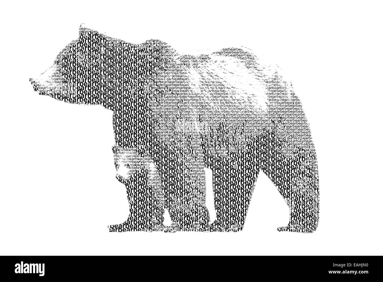 Wort-Bären gemischt, um die Figur des Bären mit Typografie Stil, isoliert auf weißem Hintergrund Stockfoto