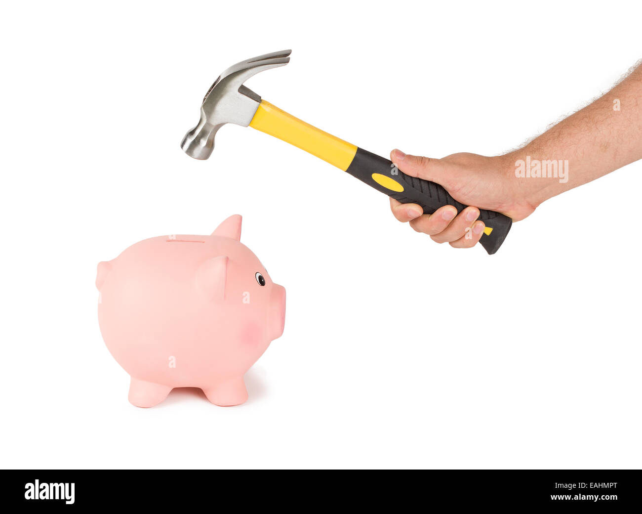 Bricht ein Sparschwein Stockfoto