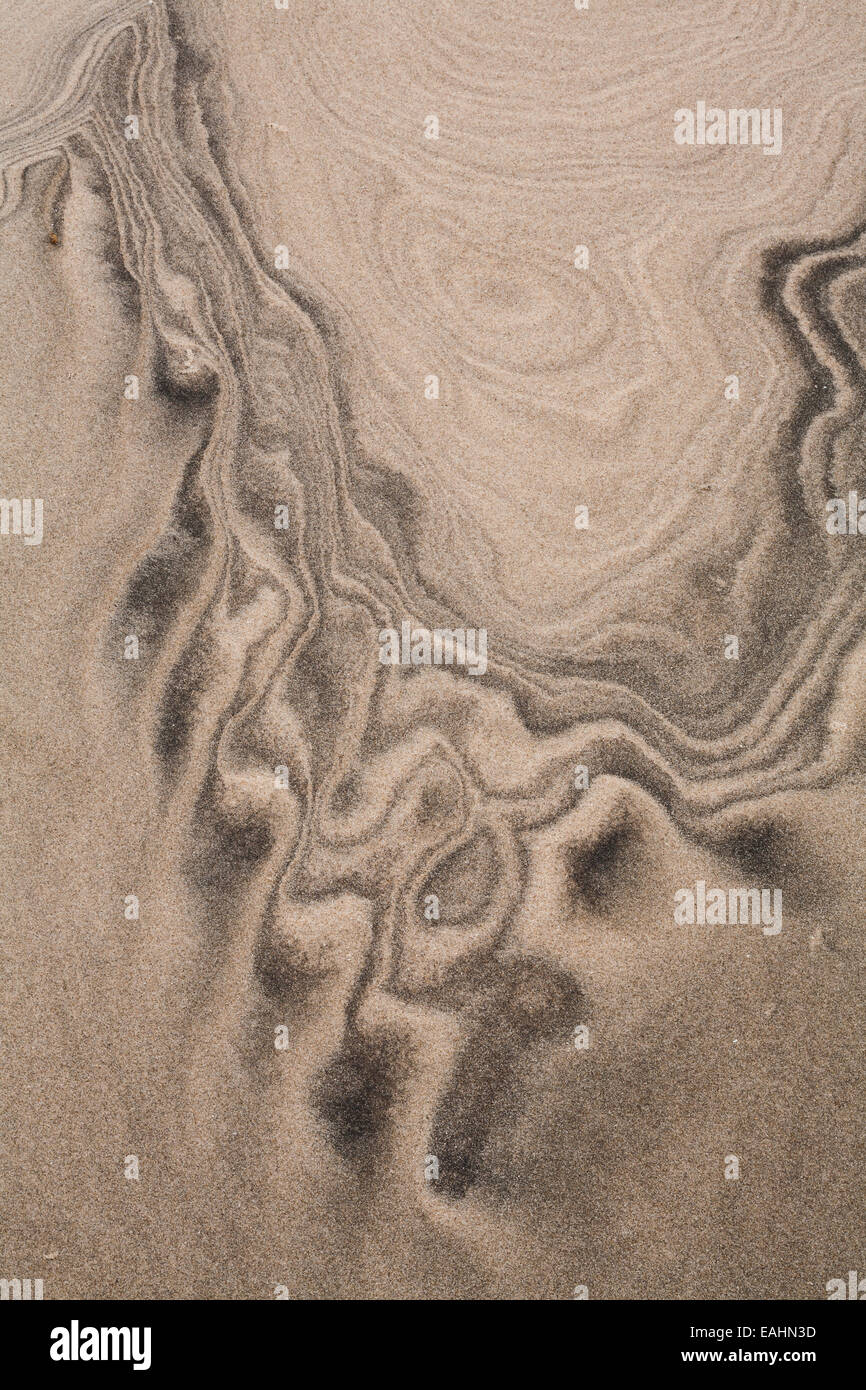 Abstrakte Muster in den Sand. South Padre Island, Texas, USA. Stockfoto