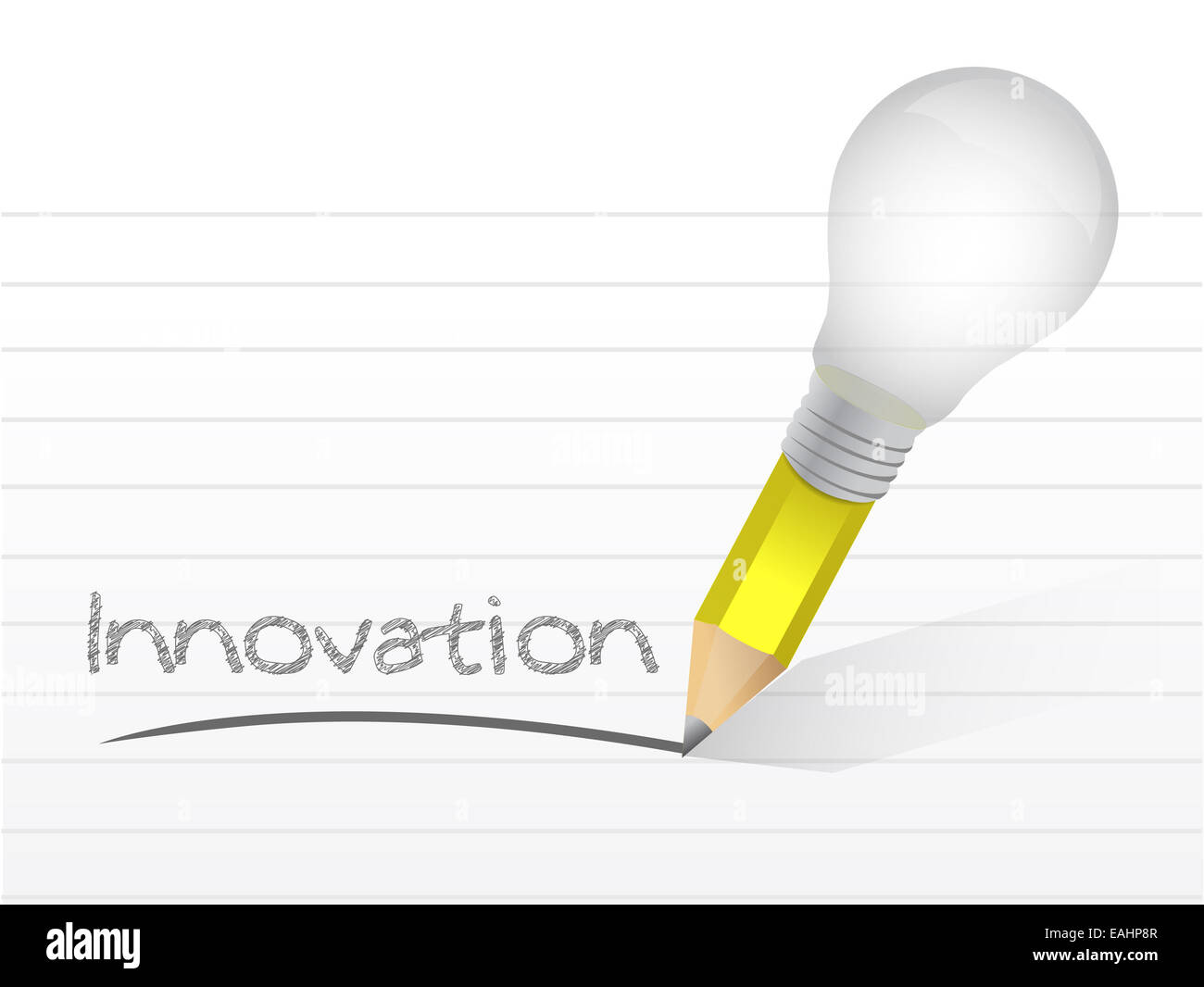 Innovation, die handschriftlich mit Bleistift eine Glühbirne Stockfoto