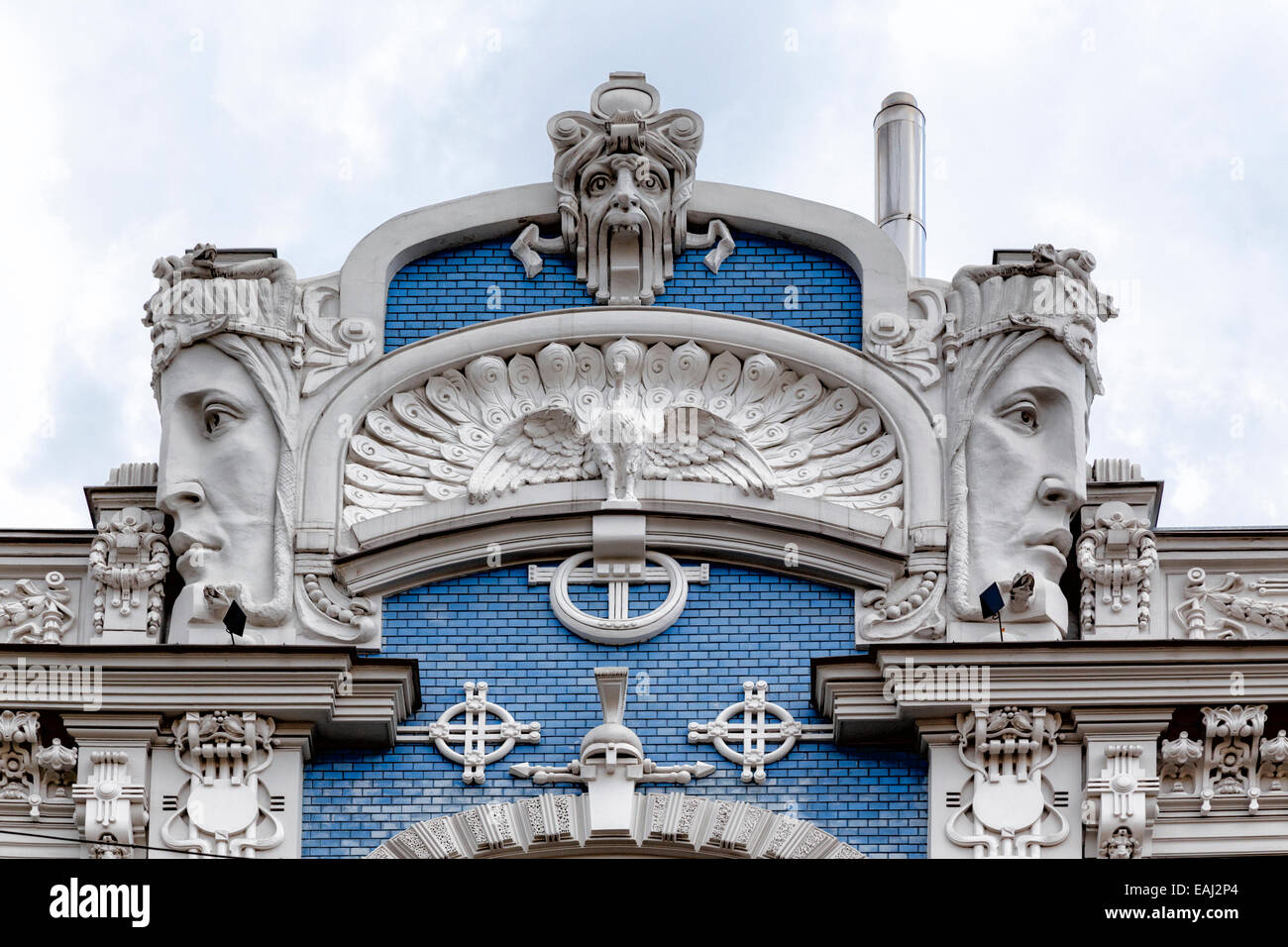 Fassade des Jugendstil-Gebäude, entworfen von Mikhael Eisenstein, Elizabetes Iela, Riga, Lettland Stockfoto
