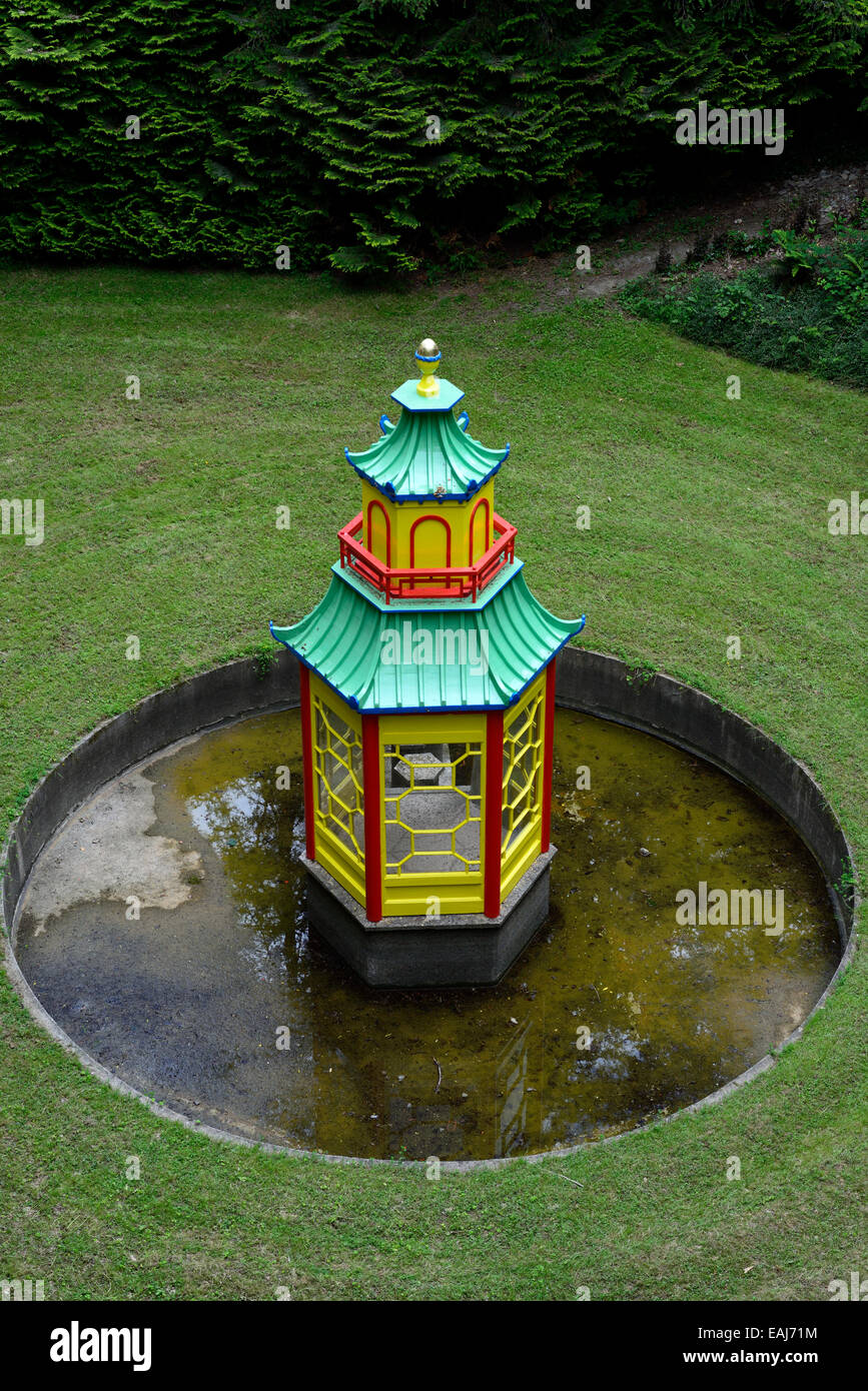 Chinesische Pagode mount Congreve Gardens Waterford Irland Garteneigenschaft Hütte Haus Herzstück bunte RM floral Stockfoto