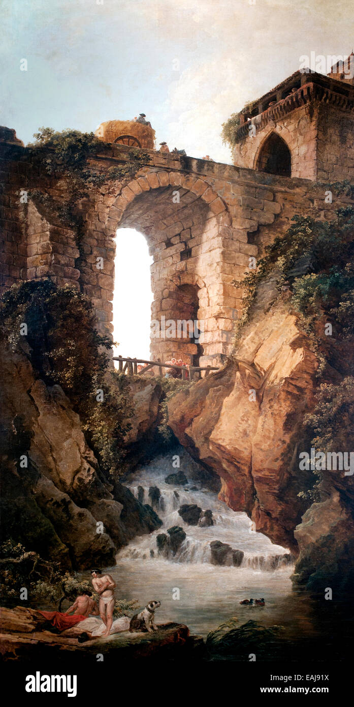 Le Grand Pont - die große Brücke von Hubert Robert 1733-1808 Frankreich Französisch Stockfoto