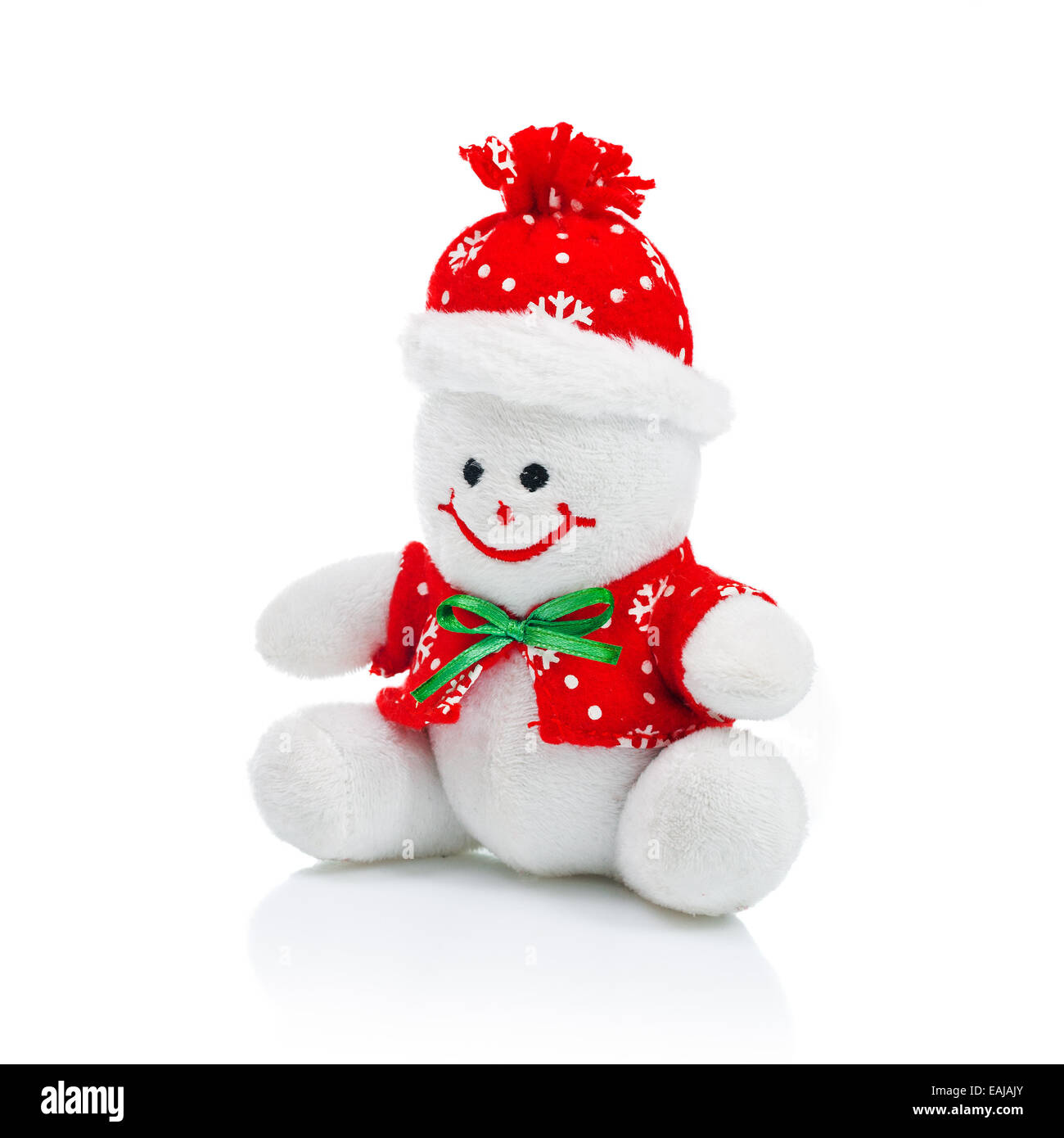 Lächelt glücklich generische Weihnachten Schneemann Spielzeug im Rahmen der Neujahrsfeier isoliert auf weißem Hintergrund. Stockfoto