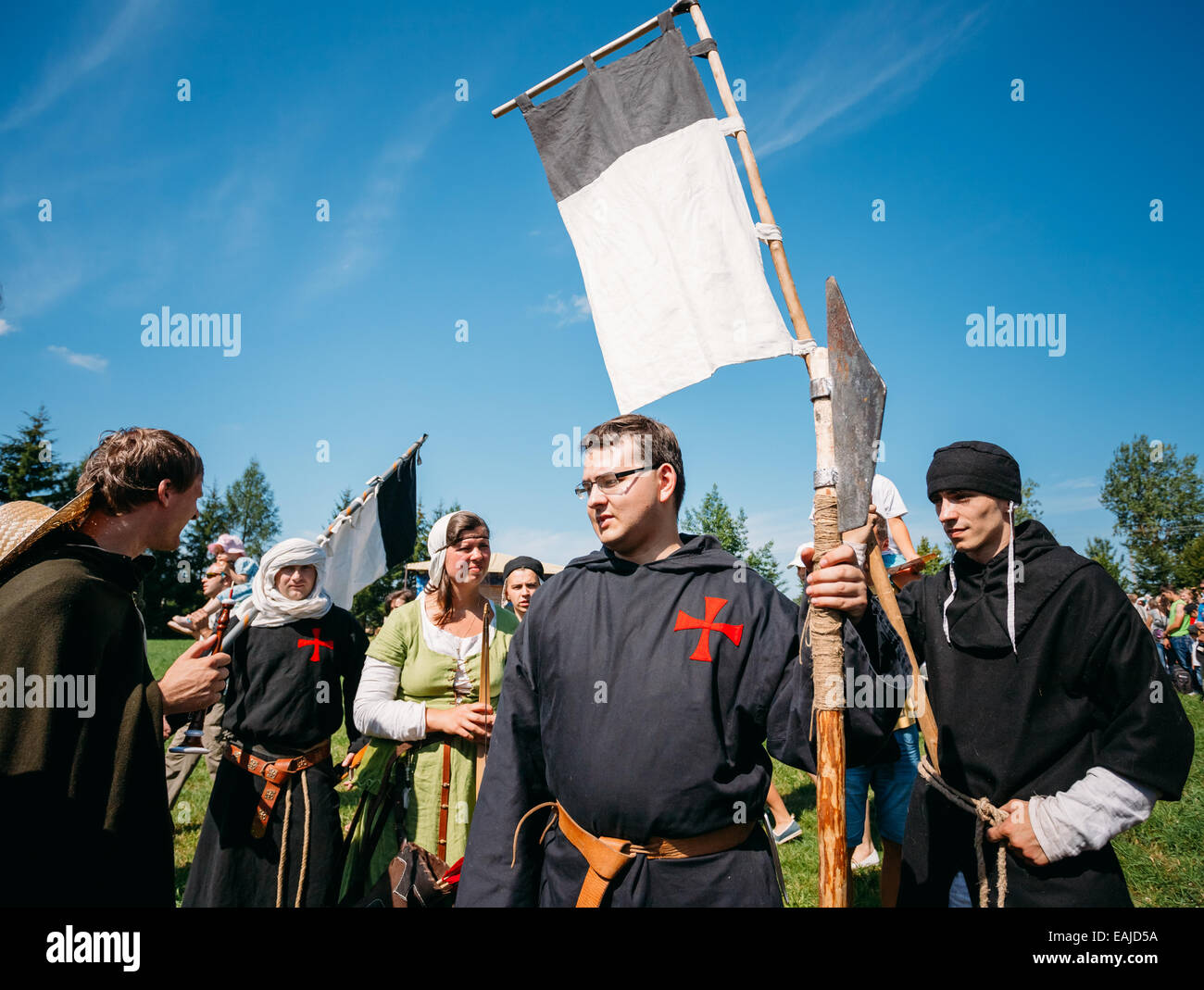 Krieger-Teilnehmer des VI Festival der mittelalterlichen Kultur 'Our Grunwald' 604 Jahrestag der Schlacht von Grunwald Stockfoto