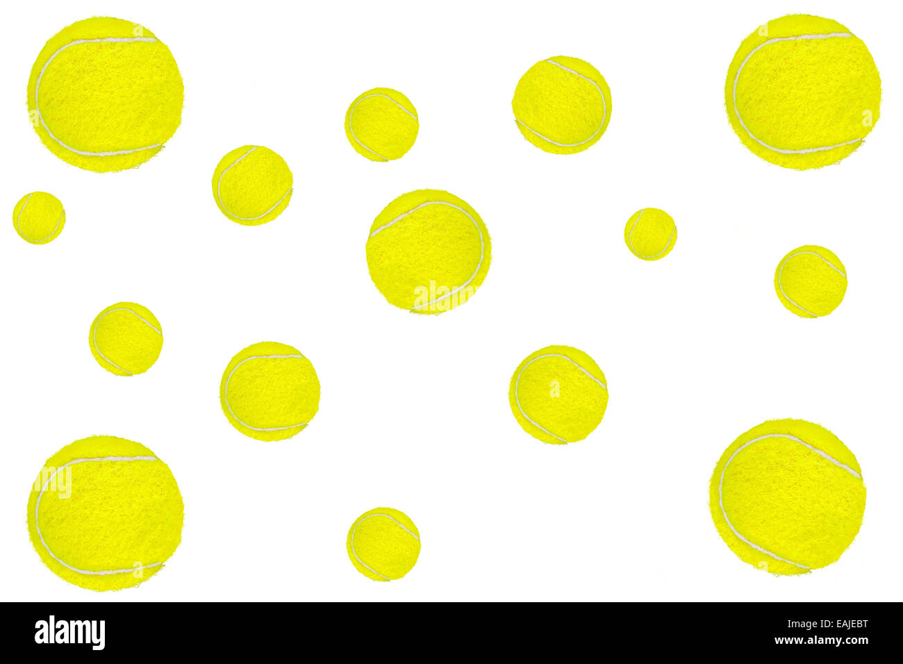 Gemacht von Tennisbällen auf weißem Hintergrund. Stockfoto