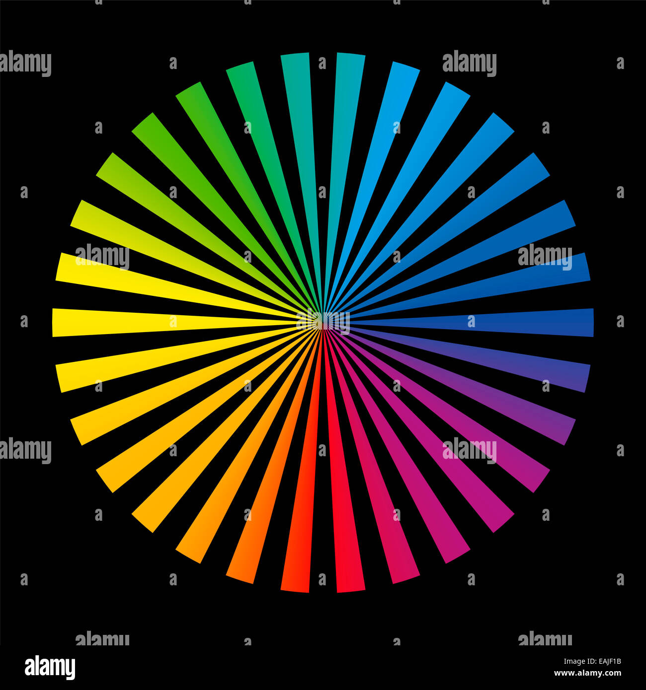 Radiale Sammlung von dreißig verschiedene helle Farbe Streifen, wie eine Ausbreitung Farbe Farbfächer. Stockfoto