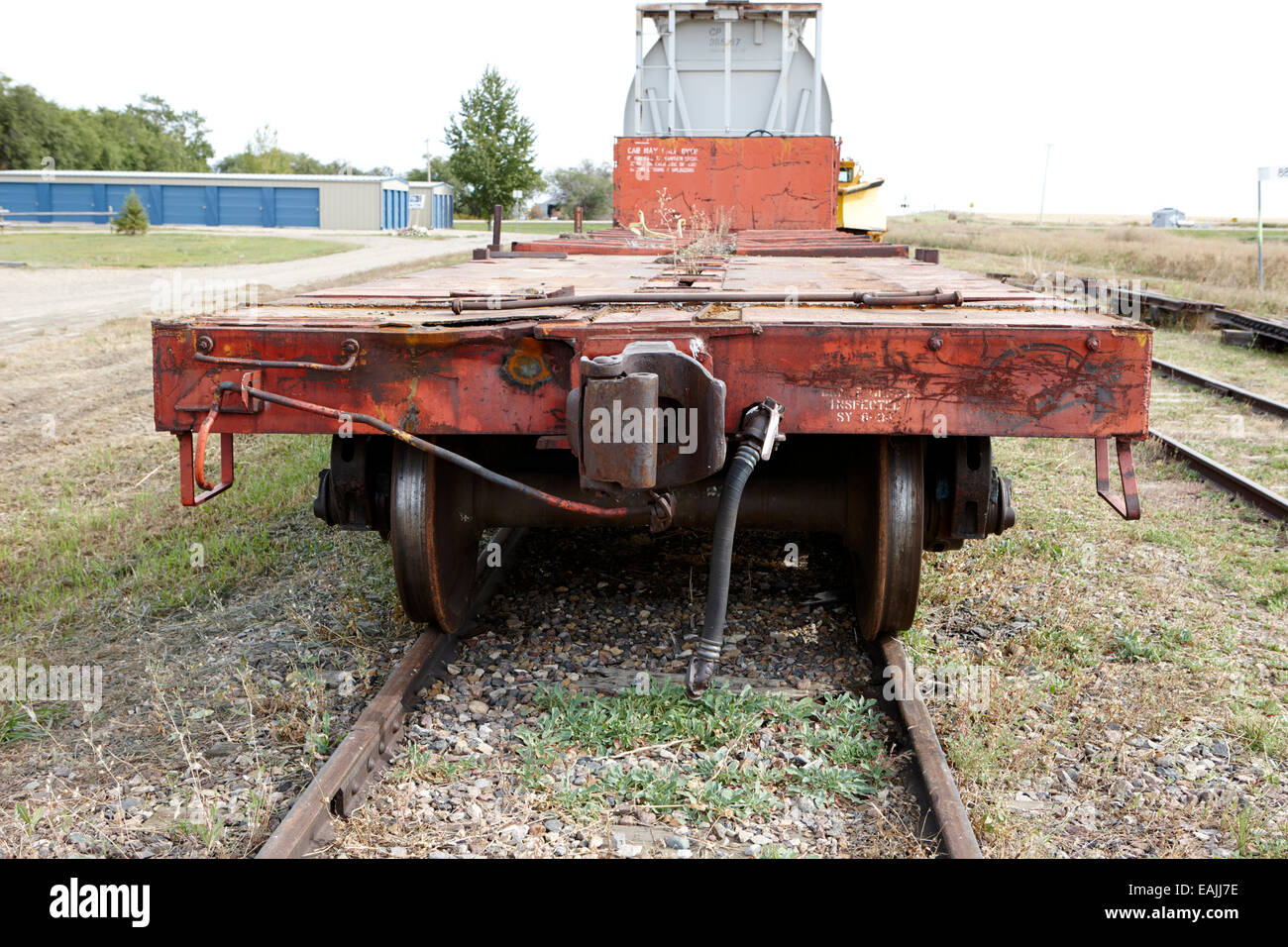 leere flachen Cargo Waggon Saskatchewan Kanada Stockfoto