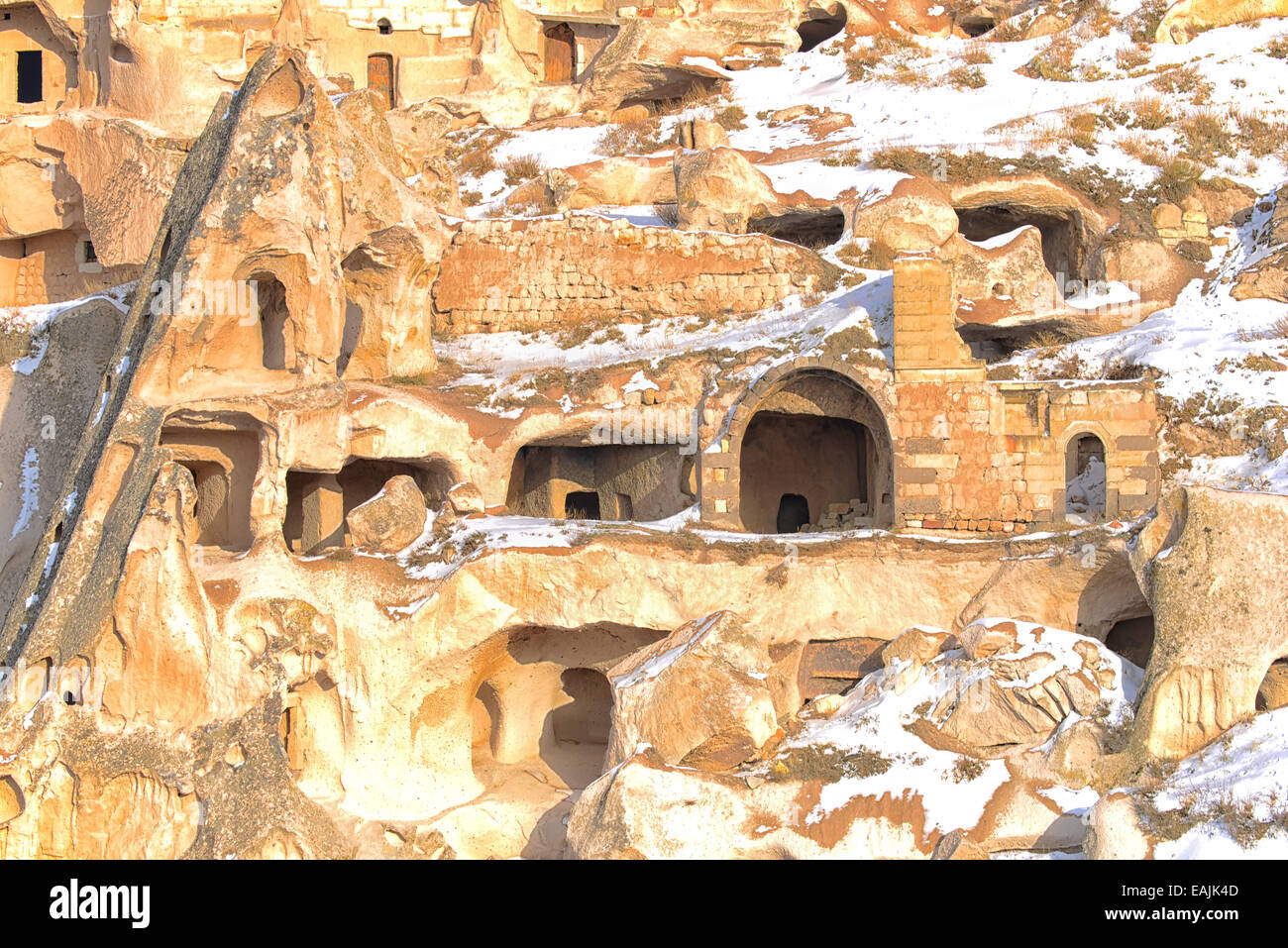 Nachgegeben, Gehäuse in Kappadokien, Türkei Stockfoto