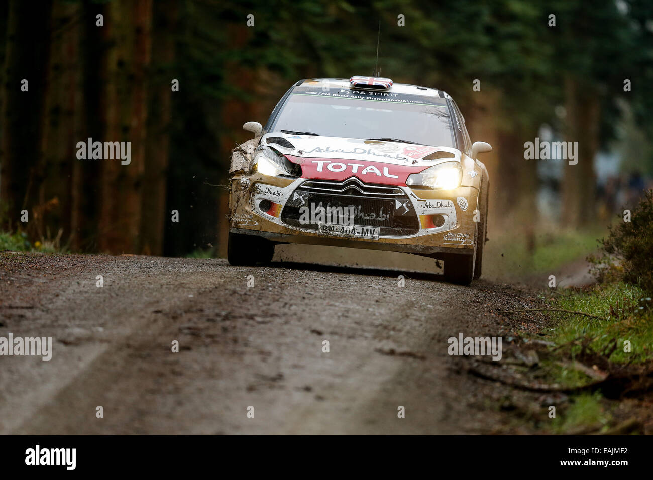 Cerrigydrudion, Wales. 16. November 2014. FIA World Rally Championship, Wales Rallye GB. Kris Meeke Großbritanniens und Paul Nagle Irlands konkurrieren in der Citroën Total Abu Dhabi DS3 WRC während der Alwen 1 Etappe am Tag vier. Bildnachweis: Aktion Plus Sport/Alamy Live-Nachrichten Stockfoto