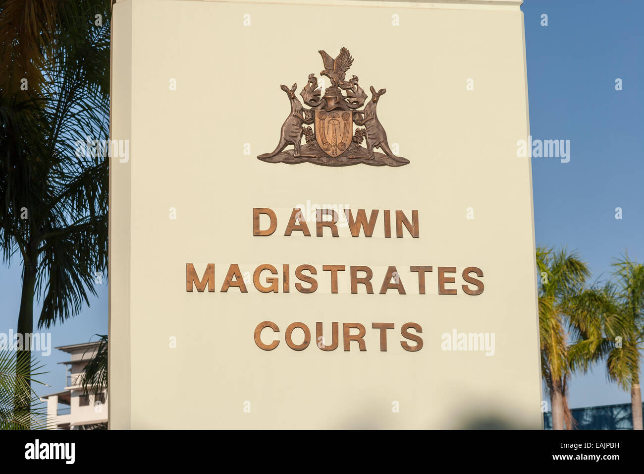 Darwin Magistrates Court Straßenschild in Darwin. Northern Territory, NT, Australien. Stockfoto