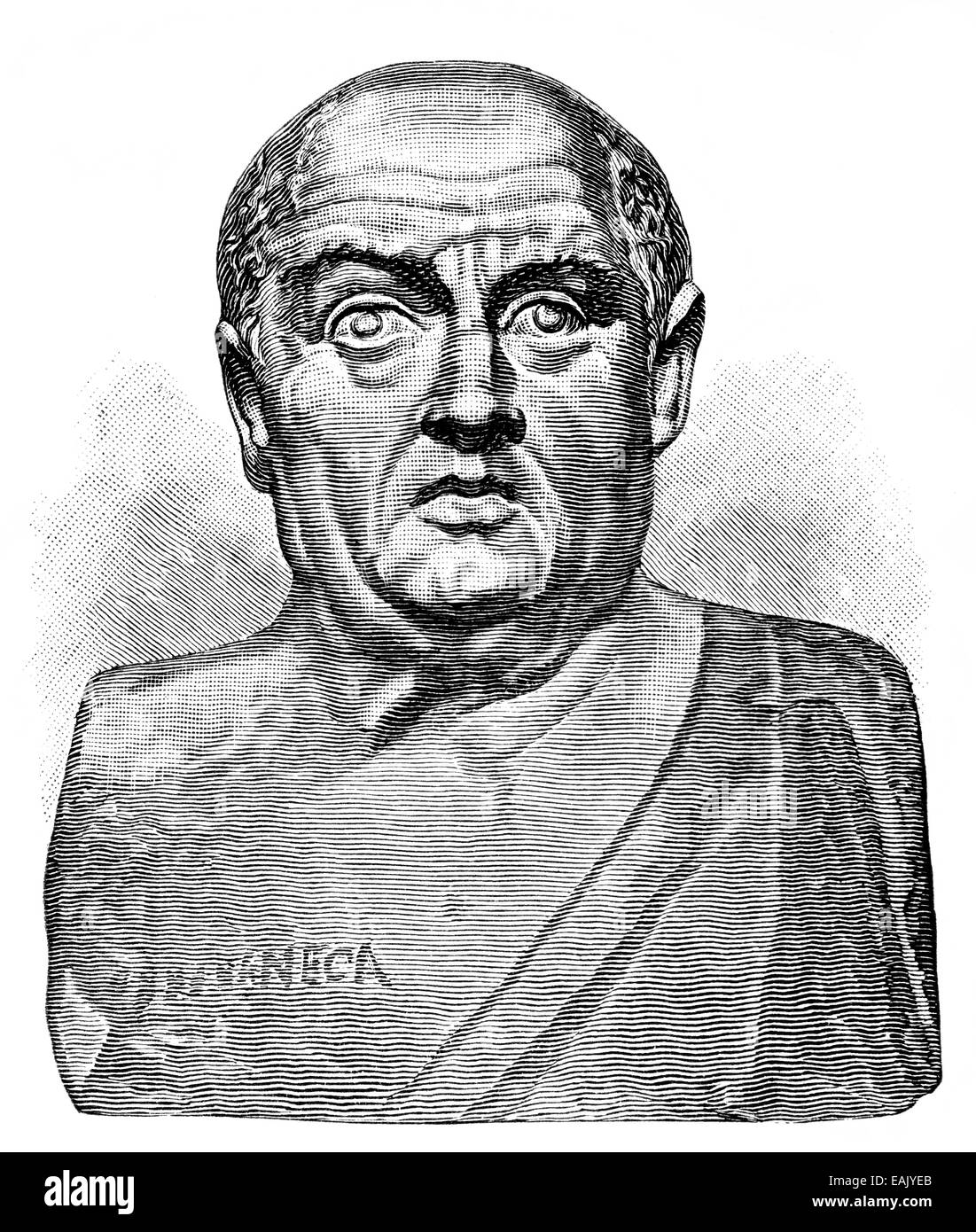 Büste des Lucius Annaeus Seneca oder Seneca der jüngere, 1-65 n. Chr., römischer Philosoph, Dramatiker, Wissenschaftler, Staatsmann und stoisch, Stockfoto